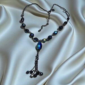 Faceted AB Black Glass Beaded Necklace